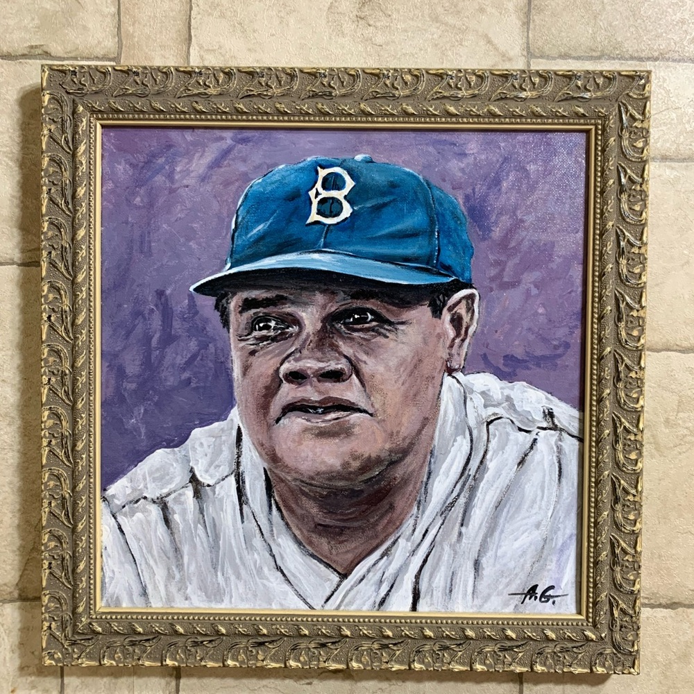 Framed BABE RUTH Baseball Portrait Painting